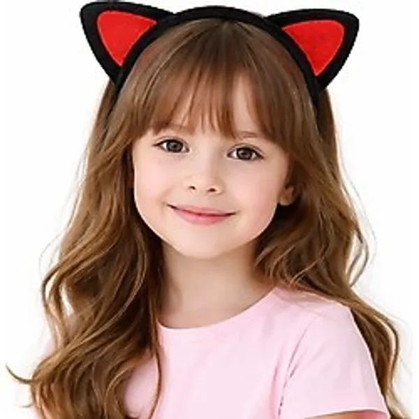 Peluş Kedi Kulak Taç Kırmızı Siyah - Çuk Parti & Kostüm Tacı
