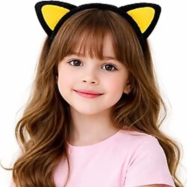 Peluş Kedi Kulak Taç Sarı Siyah - Çuk Parti & Kostüm Tacı