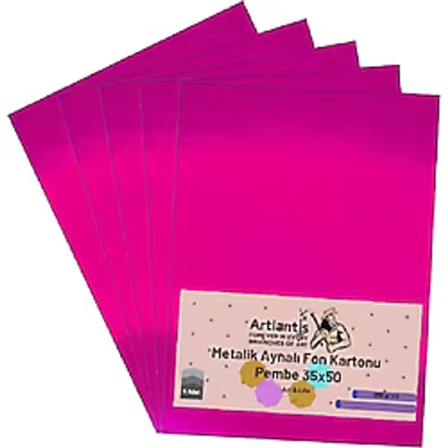Pembe 35x50 Metalik Aynalı Fon Kartonu 5 Adet 1 Paket Artlantis Aynalı Metalik Fon Kartonu