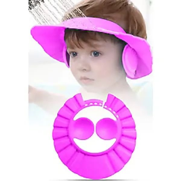 Pembe Ayarlanabilir Bebek Banyo Şapkası Yenidoğan Duş Bonesi Göz Kulak Koruyucu 28 cm
