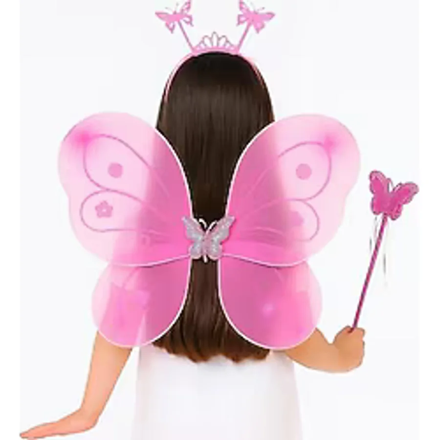 Pembe Kelebek Kız Seti - 50 cm Kelebek Kanadı, Taç ve Asa