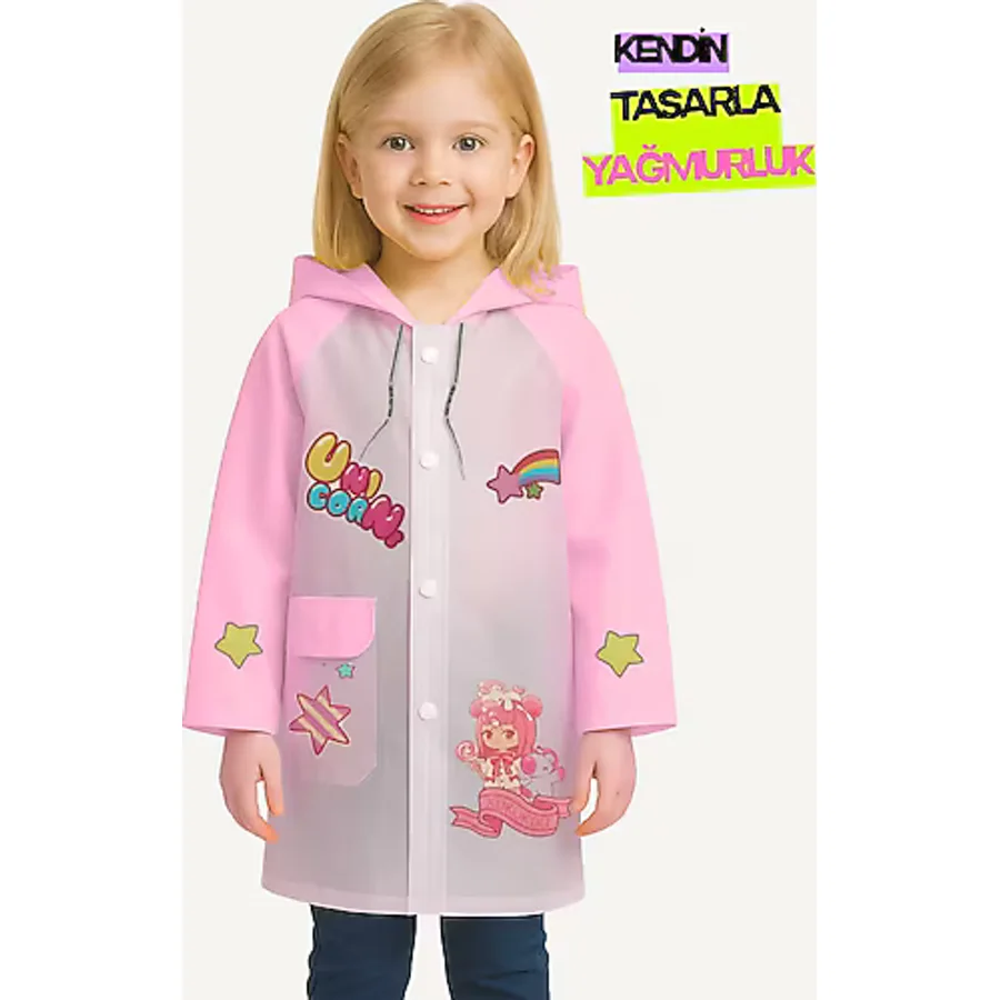 Pembe Kendin Tasarla Kız Çocuk Yağmurluk Pembe