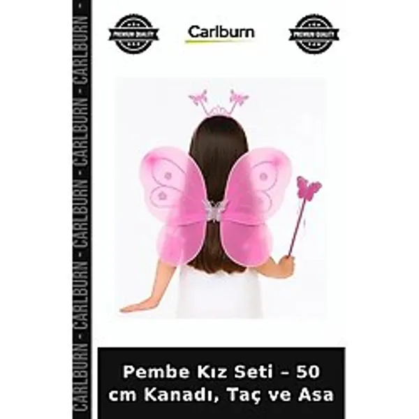 Pembe Kız Seti - 50 Cm Kanadı, Taç Ve Asa Çocuk Ürünü Oyun Kıyafeti Kostüm Aksesuarı