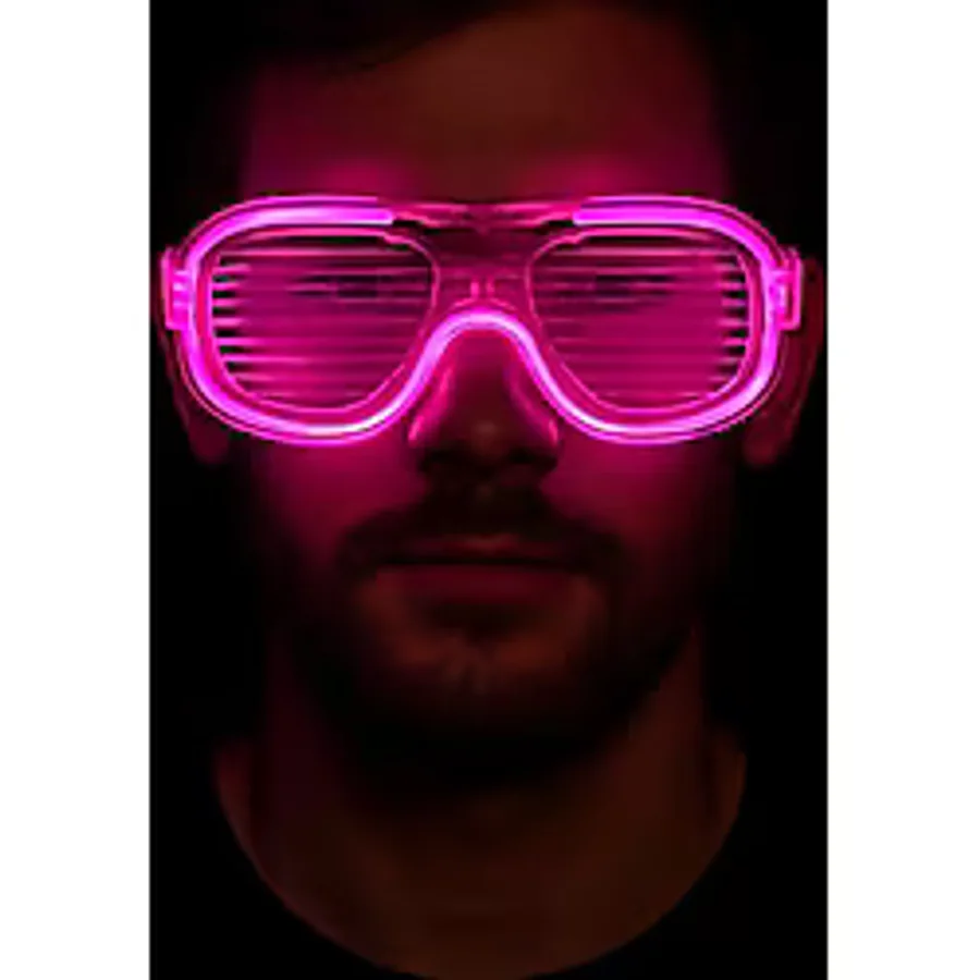 Pembe Led Işıklı Parti Gözlüğü - Neon Glow Şerit Gözlük 3 Modlu