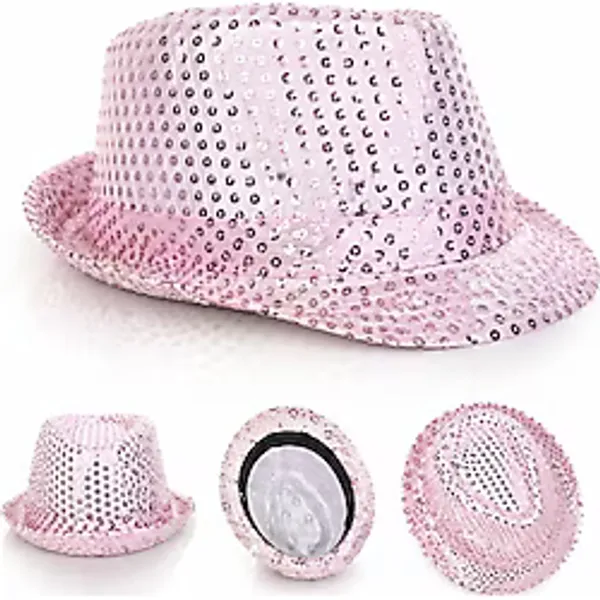 Pembe Payetli Disco Parti Şapkası Yetişkin Işıltılı Fötr Model