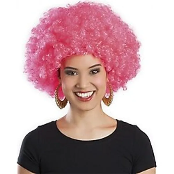 Pembe Renk Kıvırcık Afro Bonus Parti Peruğu