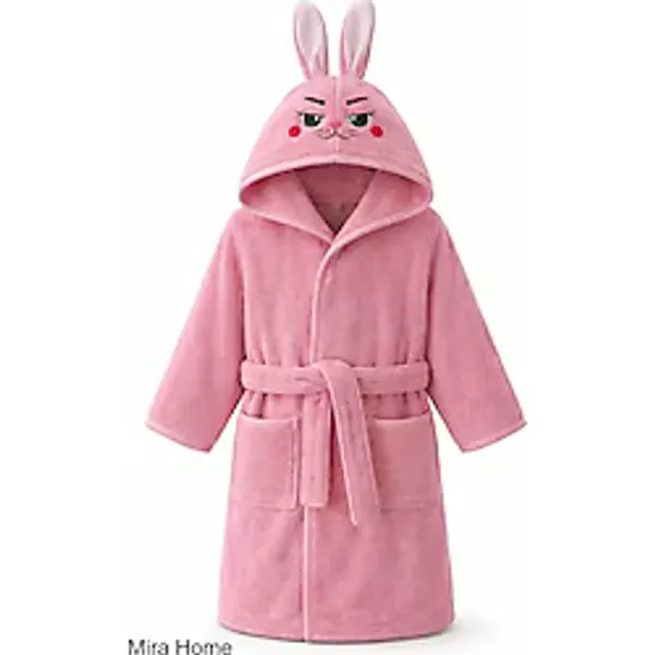 Pembe Tavşan Nakışlı Kulaklı Bebek Ve Çocuk Bornozu