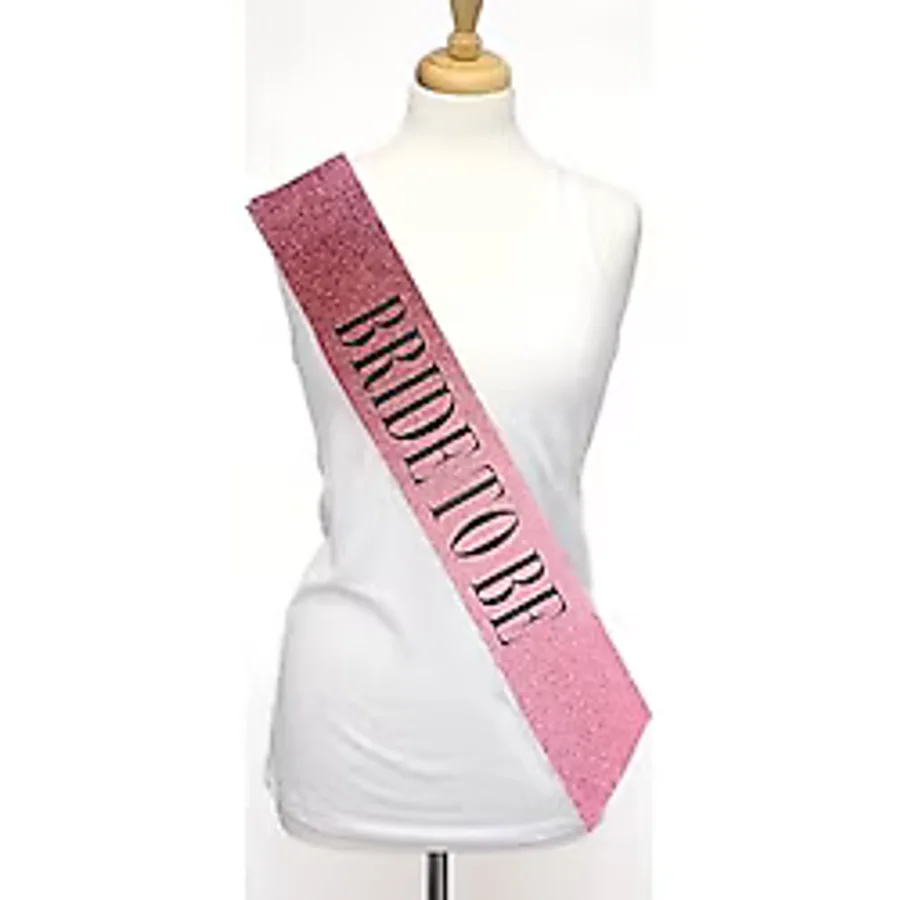Pembe Üzeri Siyah Büyük Bride To Be Yazılı Simli Işıltılı Kuşak Kemer 10 cm Genişlik