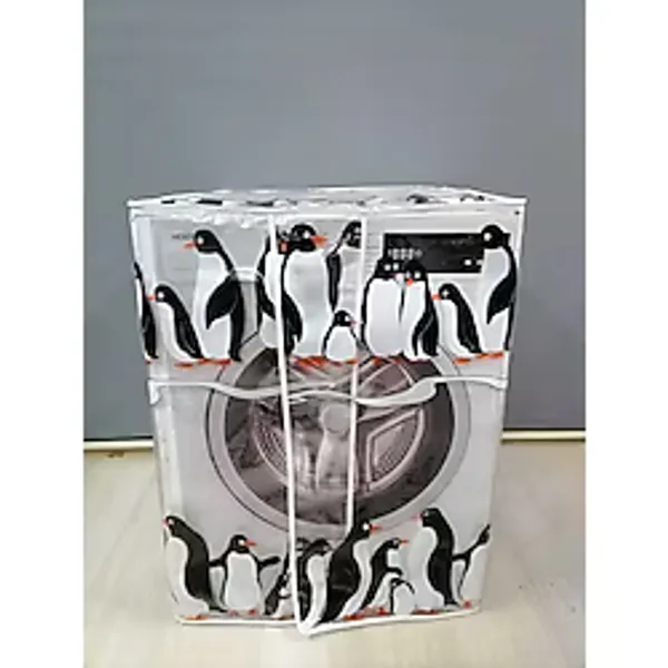 Penguen2 Desenli Şeffaf Çamaşır Makinesi Örtüsü (0,18 Mm Kalınlığında)