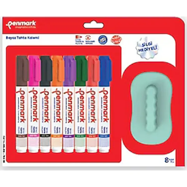 Penmark 8 Renk Beyaz Tahta Kalemi + Silgisi