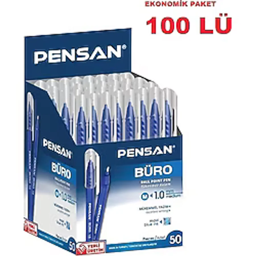Pensan Büro Tükenmez Kalem Mavi 100 Lü Ekonomik Paket