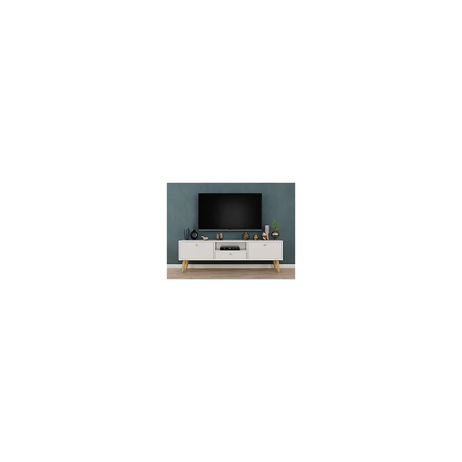 Penta Tv Sehpası, Ahşap Ayaklı, Beyaz, 160 Cm