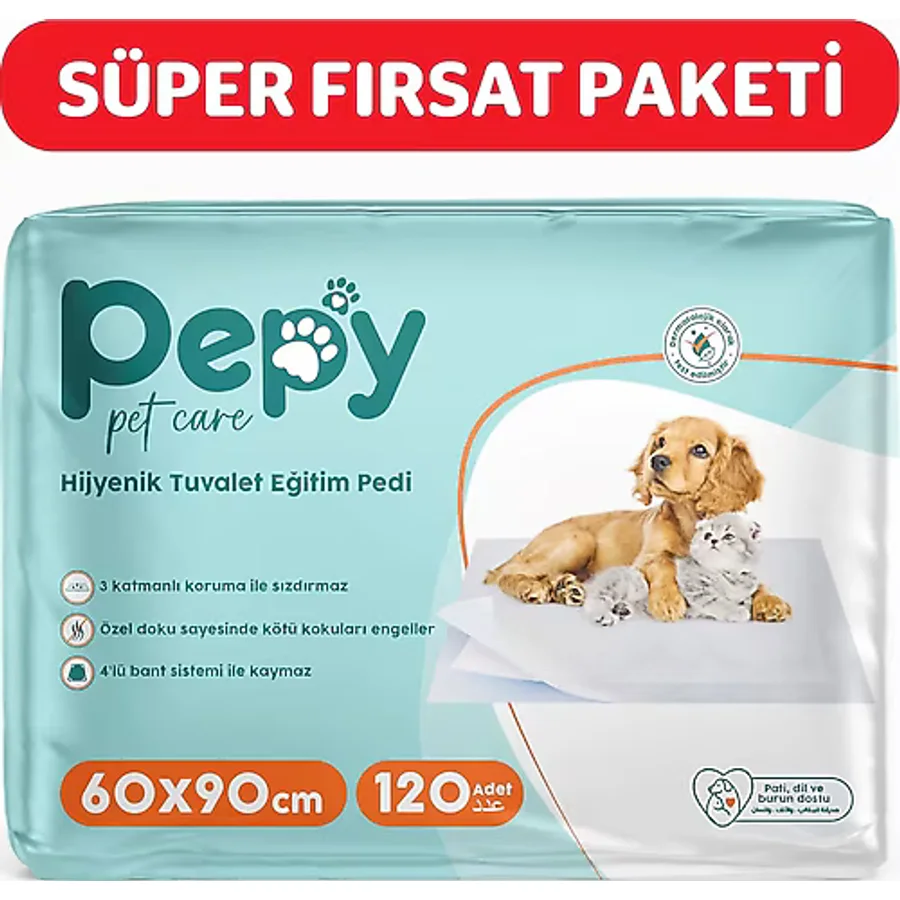 Pepy Pet Care Pepy 60X90 cm Hijyenik Tuvalet Eğitim Pedi 30'lu 4 Paket 120 Adet