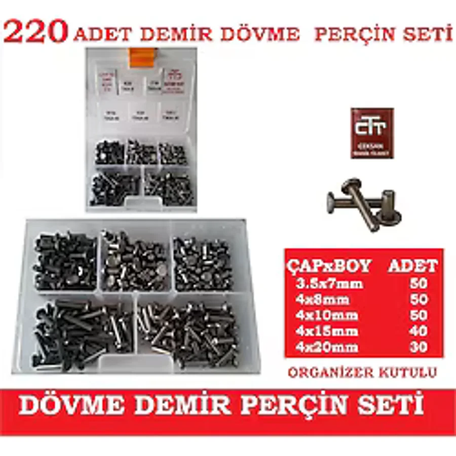 Perçin Demir Dövme-Ezme Perçin Seti 220 Adet