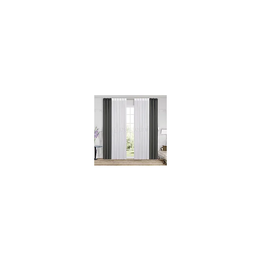 Perdolini Akıllı Dikey Tül Perde - Koyu Gri - Beyaz SH - 100x100