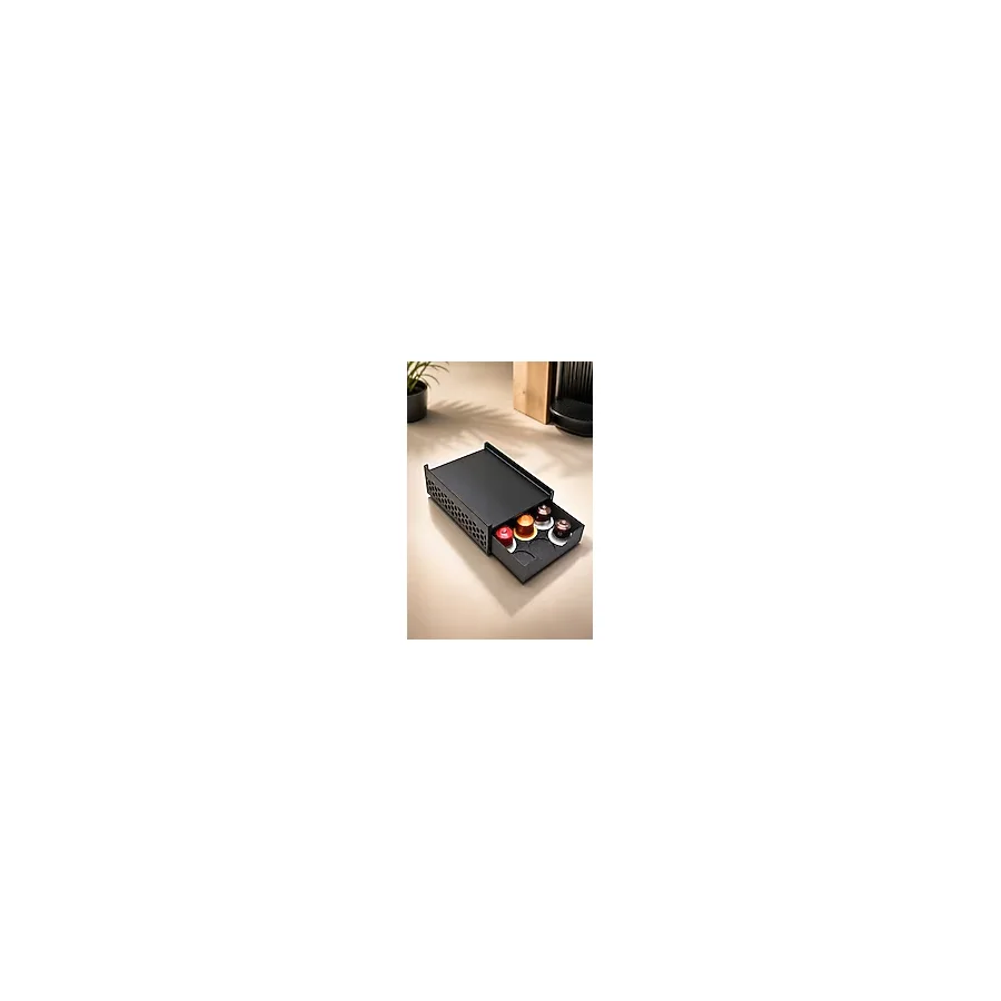 perim3d Nespresso Inissia D40/C40 Uyumlu Yükseltici Çekmece - 12 Kapsül Kapasiteli Kompakt Kahve Standı - Siyah