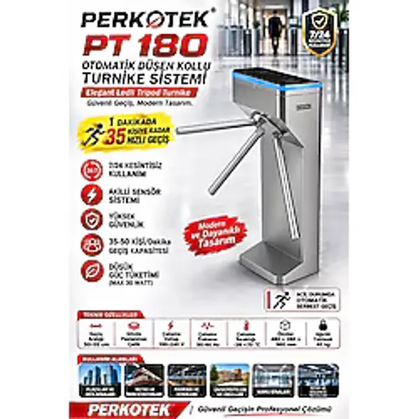 Perkotek Als Pt 180 Otomatik Düşen Kollu Tripod Turnike Paslanmaz Çelik Led'li Hızlı Geçiş Sistemi