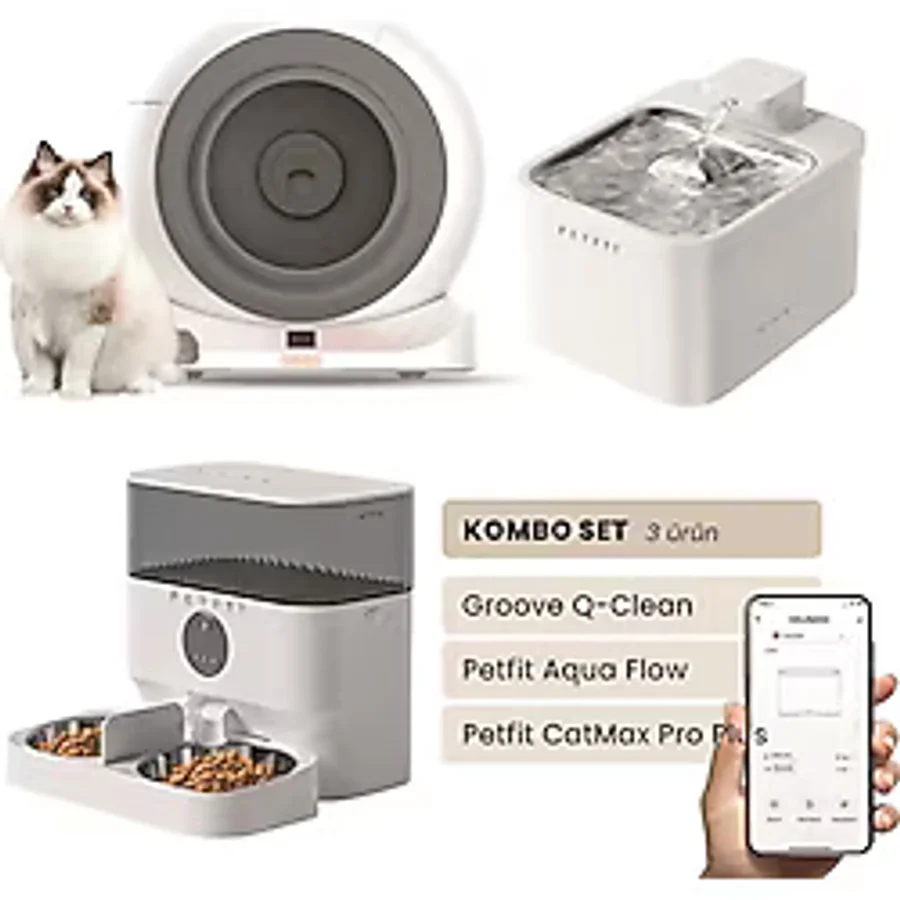 Petfit Groove Q-Clean Akıllı Otomatik Kedi Tuvaleti+ Aqua Flow Akıllı Su Pınarı+ Catmax Proplus Mama Kabı