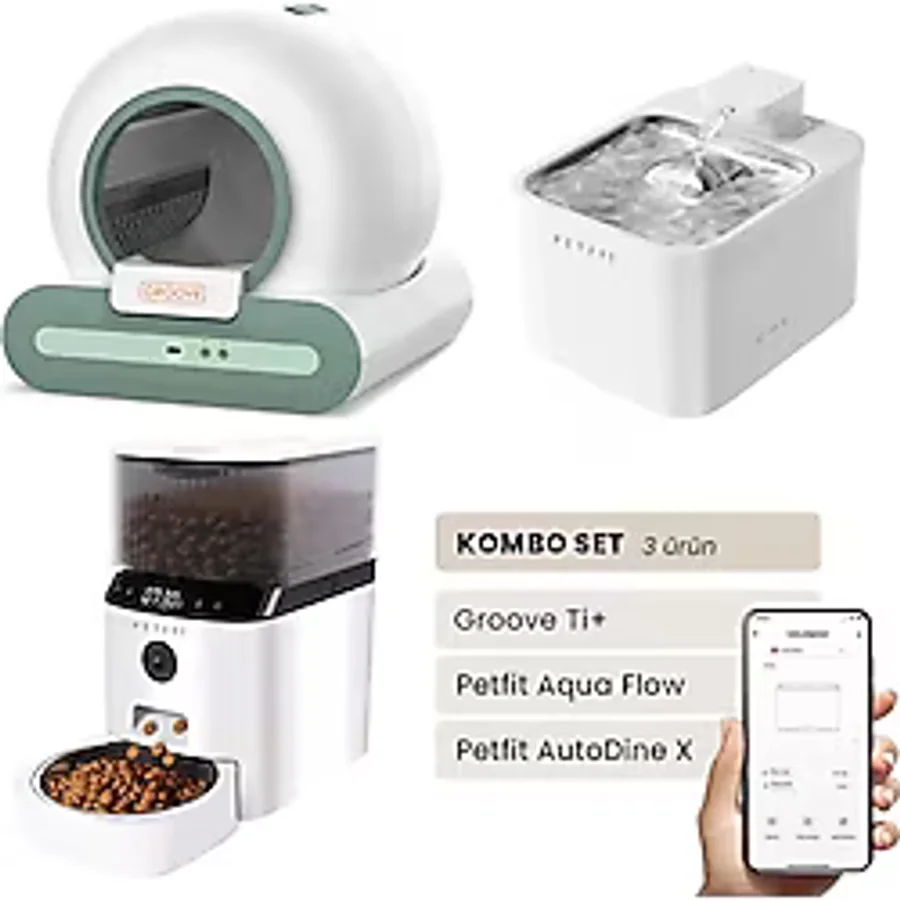 Petfit Groove Ti+ Akıllı Otomatik Kedi Tuvaleti+ Aqua Flow Akıllı Su Pınarı+ Autodine X Akıllı Mama Kabı