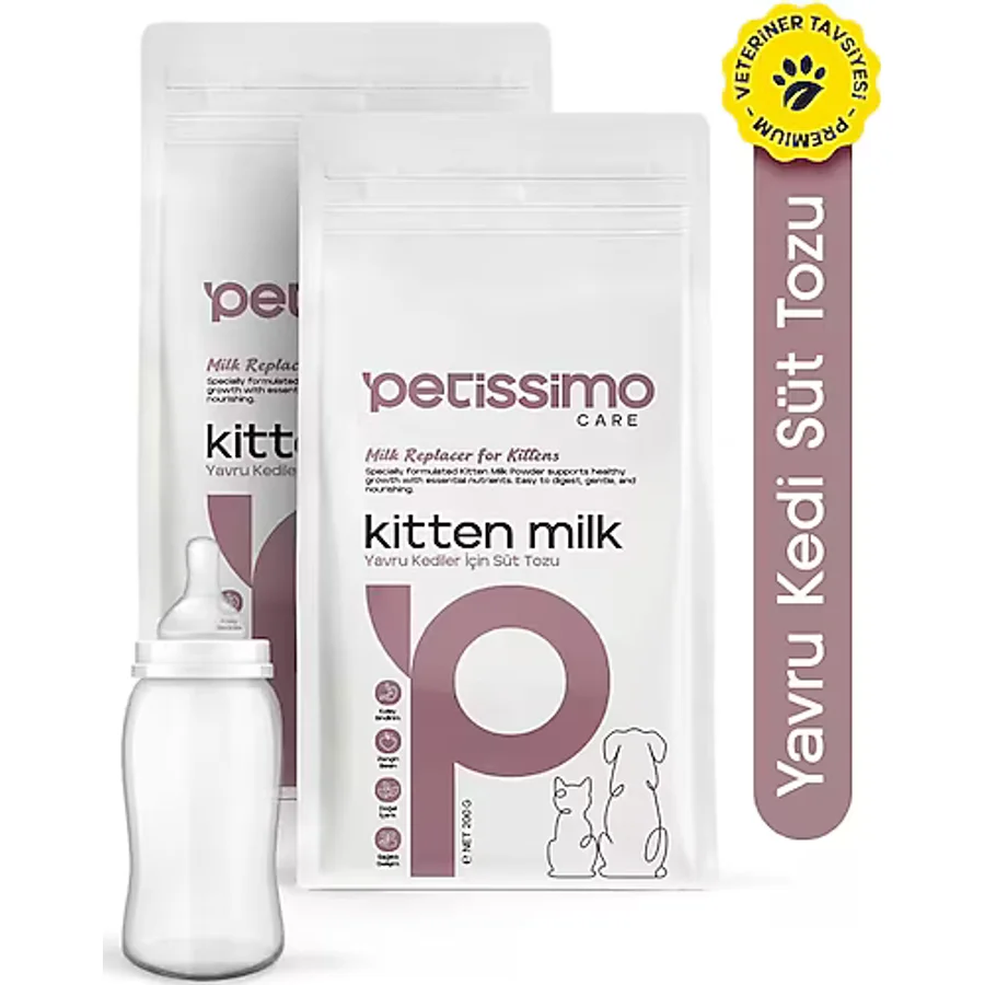 Petissimo Care Yavru Kedi İçin Anne Sütü Destekli Süt Tozu - Biberon Hediyeli - Kitten Milk - 2'li Paket