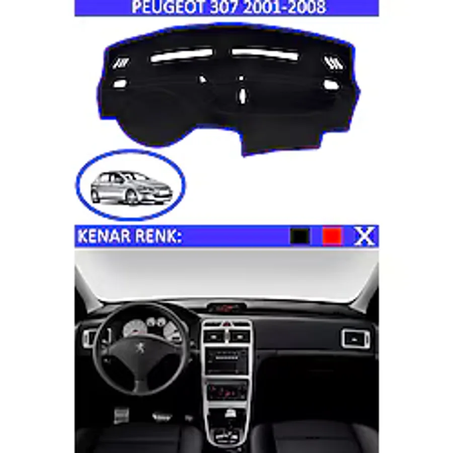 Peugeot 307 2001-2008 Icin Uygun Torpido Koruma Halisi Siyah Kenar Renk Mavi