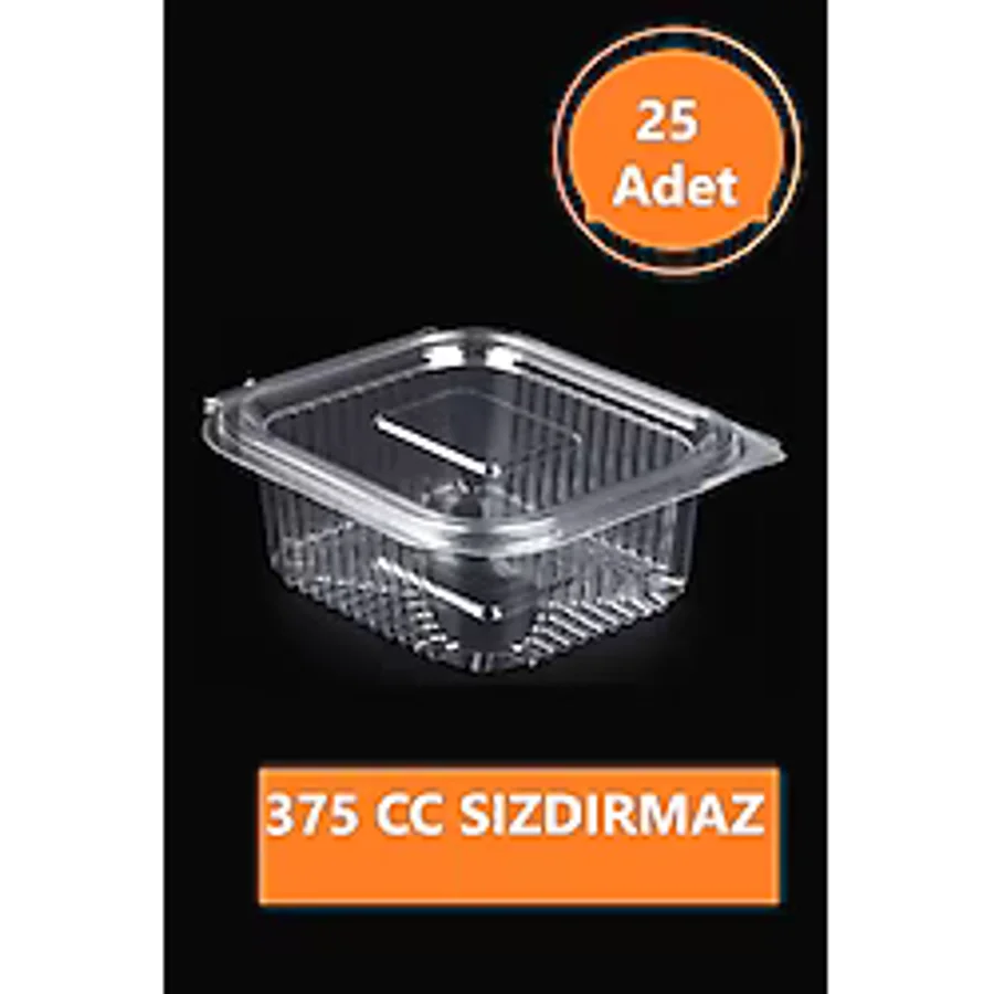 PGS Sızdırmaz Düz Kapaklı Şeffaf Plastik Kap - 375 cc Kapasiteli, 25 Adet, Gıda Saklama ve Servis Kabı