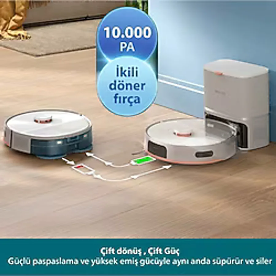 Philips 10000Pa Kendi kendini temizleyen Otomatik Mop Otomatik Toz Boşaltma Akıllı Robot Süpürge