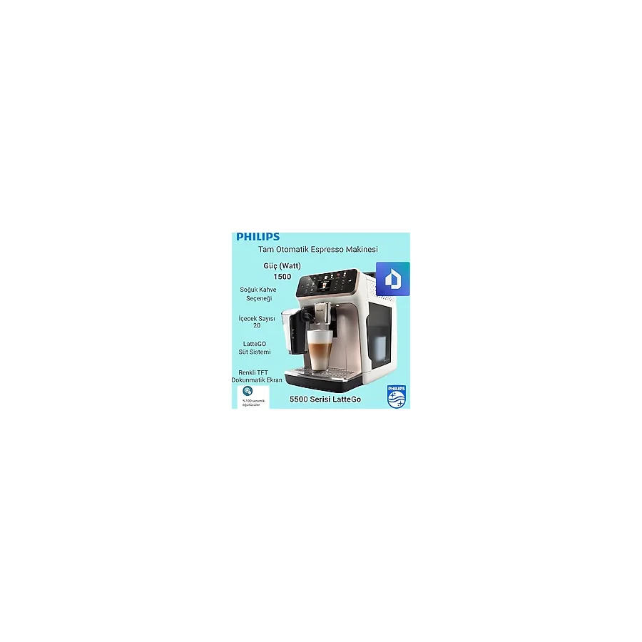 Philips 5500 Serisi Lattego,20 Sıcak ve Soğuk Içecek Tam Otomatik Espresso Makinesi - Beyaz - Gri