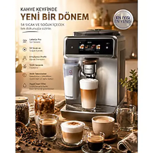 Philips 8000 Serisi Lattego Pro Kahve Makinesi Evde Kafe Kalitesi 54 Farklı Sıcak ve Soğuk Içecek Silentbrew Teknolojisi ile Daha Sessiz