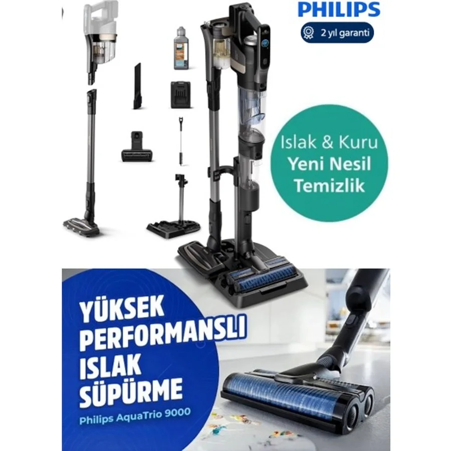 Philips 9000 Serisi Yüksek Performanslı İstasyonlu Kendisini Temizleyen Şarjlı Dikey Süpürge - Antrasit - Gri