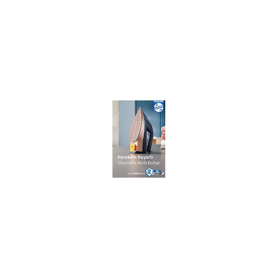 Philips Akıllı Sensörlü Kumaşa Göre Isı Ayarlayan Azur Buharlı Ütü 8000 Serisi, 260g Turbo Şok Buhar, 3000W+ Tüy&Tiftik toplama Makinesi