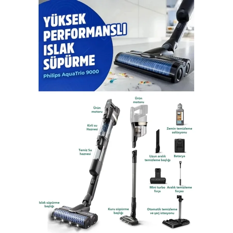 Philips Aqua Elite Plus 3in1 Silme/süpürme/emme Fonksiyonlu Yeni Nesil Dikey Şarjlı Süpürge