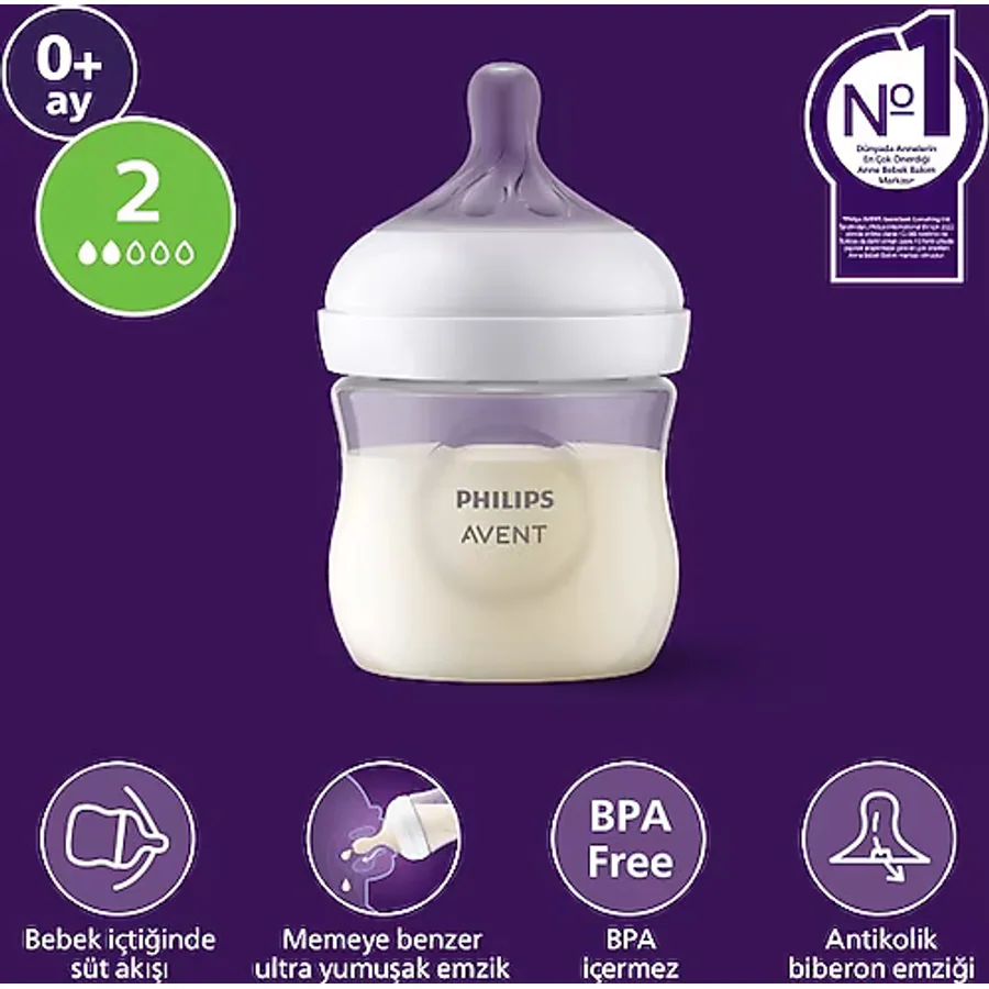 Philips Avent 125ml Doğal Tepkili PP Biberon Antikolik Özellikli Renkli Silikon Malzeme