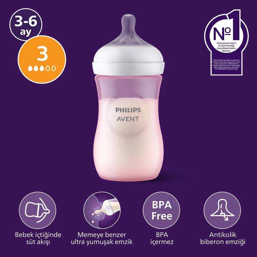 Philips Avent Doğal Tepkili Pp Pembe Biberon 260ml 3-6 ay Scy903/11