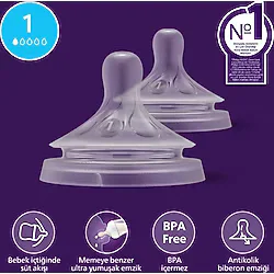 Philips Avent Doğal Tepkili Silikon Biberon Emziği 1 Numara Orta Akış 0+ Ay İçin 2'li Paket