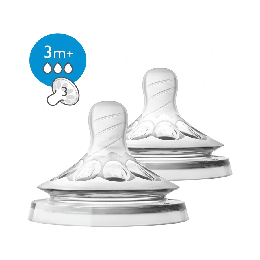 Philips Avent Natural Biberon Emziği Silikon 3 Delik Akış ile 2'li Set +3 Ay Kullanım