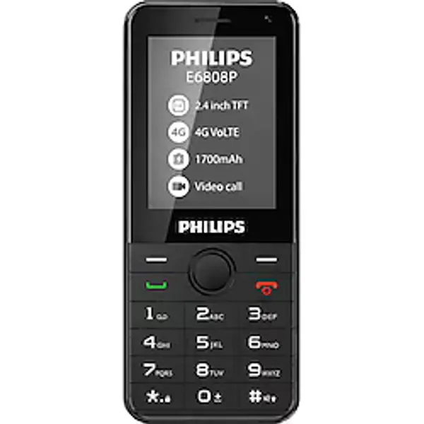 Philips E6808P 4g Volte Tuşlu Cep Telefonu 2.4" Ekran 1700MAH Batarya Görüntülü Arama Family Link Asker-Yaşlı-Öğrenci Siyah