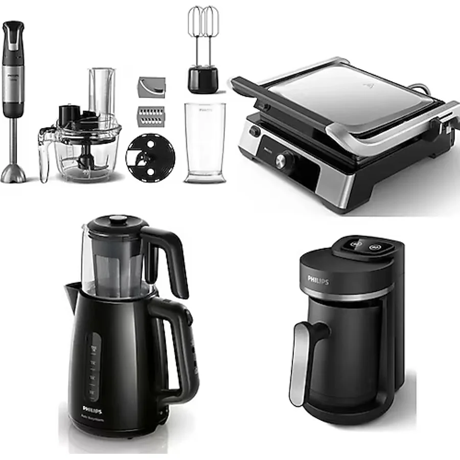Philips Elektrikli Çeyiz Seti Siyah Renkli Tost Makinesi ve Kahve Makinesi ile Blender Seti