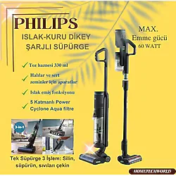 Phılıps Islak & Kuru Temizlik Kablosuz Dikey Süpürge - Siyah