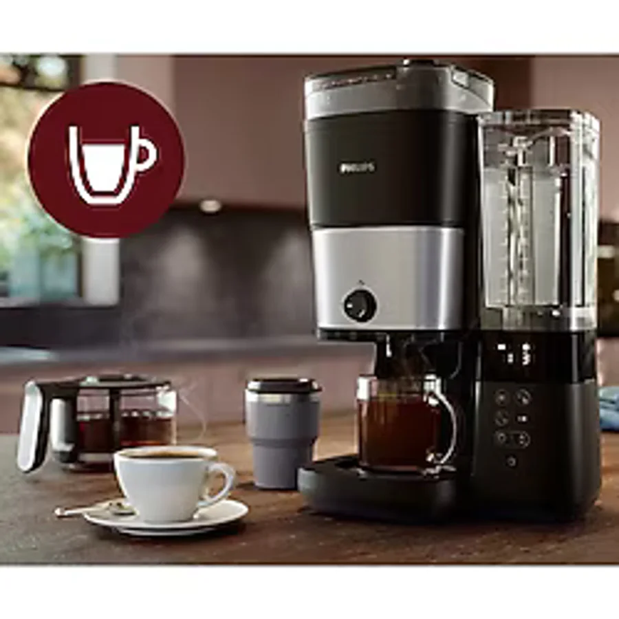 Philips LED Ekran Cam Sürahili Filtre Kahve Makinesi Entegre Kahve Öğütme ve Çıkarılabilir Su Hazneli