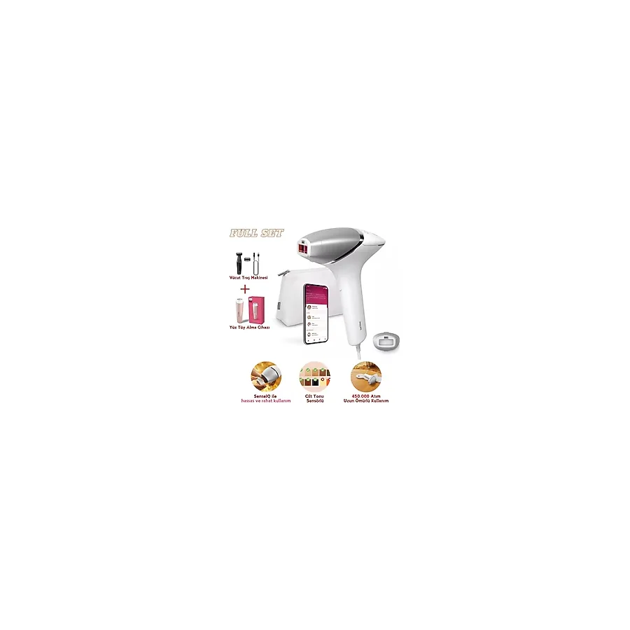 Philips Lumea Ipl 8000 Series Premium Lazer Epilasyon Cihazı, 450.000 Atım, Uv Koruma Tüy Alma Cihazı + Tıraş Makinesi + Yüz Temizleme Cihazı + Onerous Lambader - Beyaz