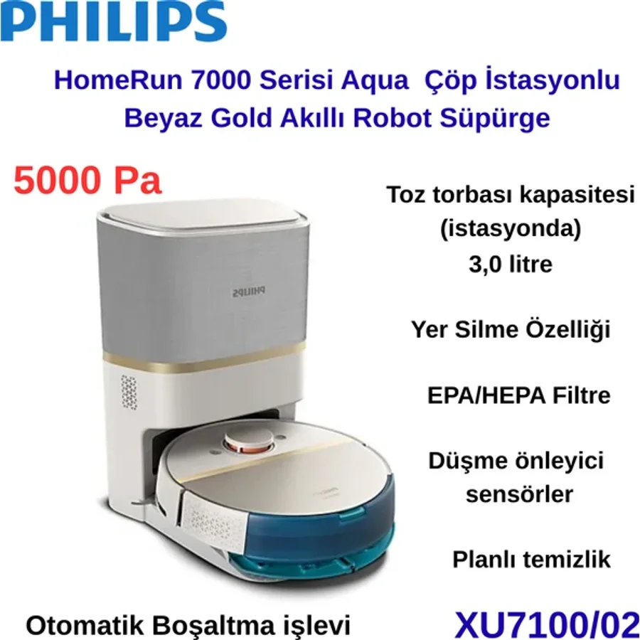 Philips Phılıps Homerun 7000 Serisi Aqua İstasyonlu Robot Süpürge Beyaz + Aprilla Şarjlı Araç Süpürgesi Hediye