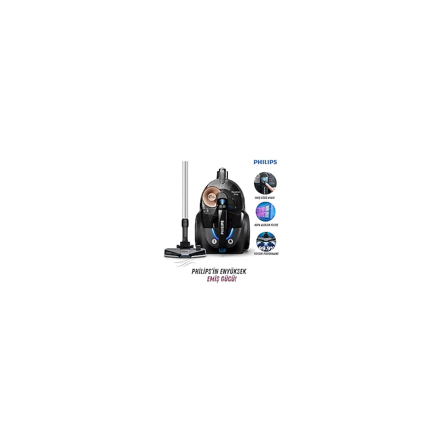 Philips Premium Torbasız Elektrikli Süpürge - 750W - Hepa Filtre, Üstün Çekim Gücü Performansı, Onerous Lambader Hediye - Siyah