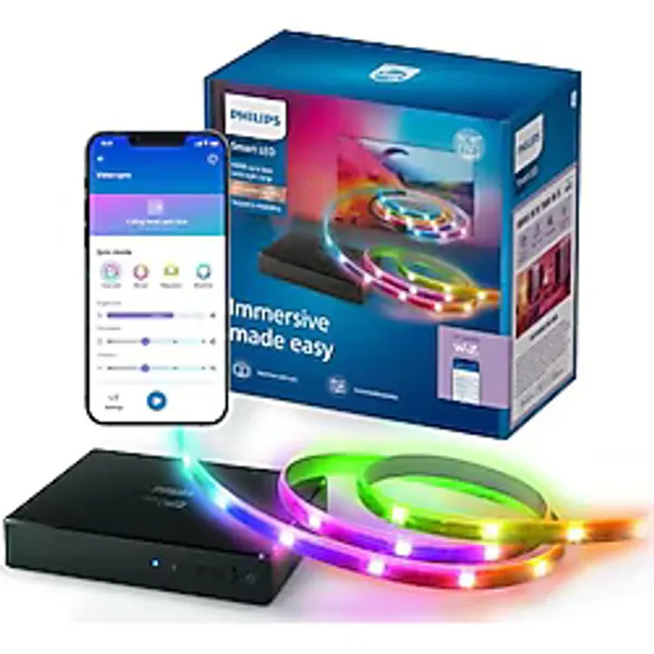 Philips Smart Lighting HDMI Sync Box TV arka ışığı, RGBIC LED şeritler, 55 - 65 inç TV'ler için, senkronizasyon. m. Film, müzik, HDMI 2.0, 4K, 60 Hz'de bağlanır, WiZ ile bağlanır, harici video kaynağı