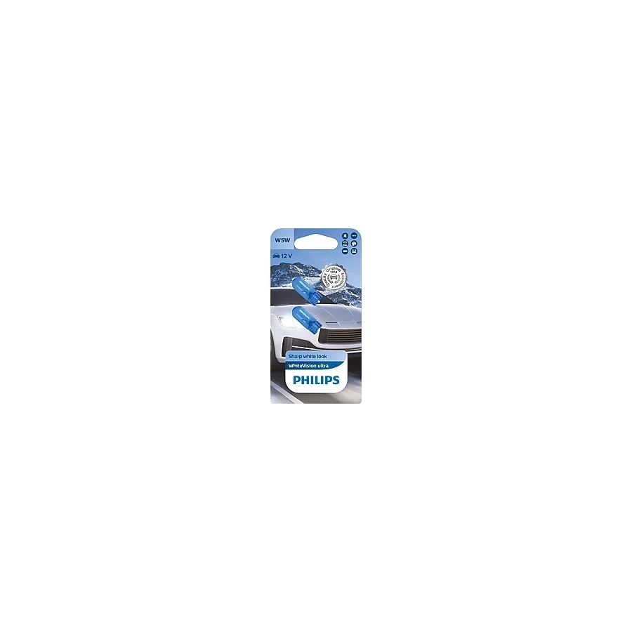 Philips T10 W5W Whitevision Ultra Halojen Sinyal Lambası, Çift Kabarcık, 35484330, Arabalar için, beyaz gün ışığı