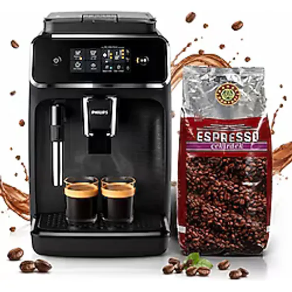 Philips Tam Otomatik Espresso Makinesi - (2 kg Kahve Hediyeli) Çekirdekten Fincana Taze Kahve, Klasik Süt Köpürtücü, 12 Kademeli Seramik Öğütücü, Çift Fincan, Dokunmatik Panel, Siyah