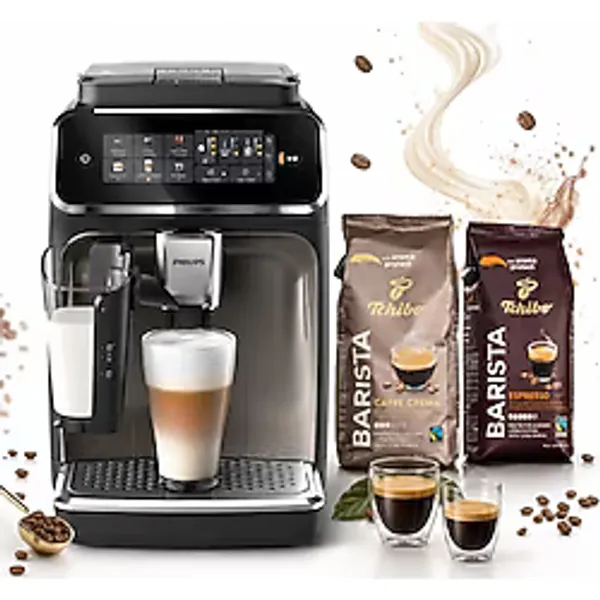 Philips Tam Otomatik Espresso Makinesi - 54 Sıcak & Soğuk Içecek, (2 kg Kahve Hediyeli) Barista Kalitesinde Kadifemsi Süt Köpüğü, Geniş Dokunmatik Ekran, Yoğun Aroma, Sessiz Öğütücü - Siyah - Altın