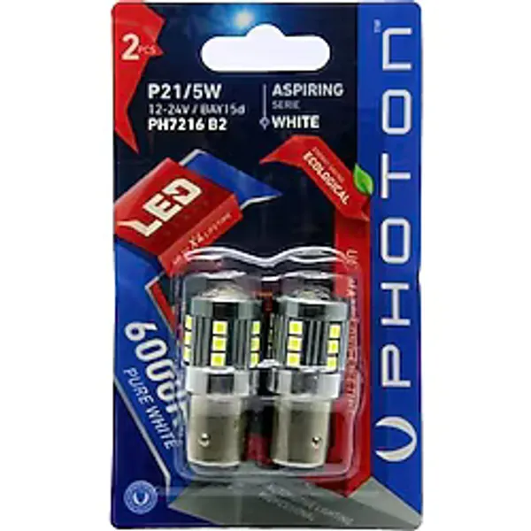 Photon P21/5W LED Oto Ampul, Beyaz, 2 Adet
