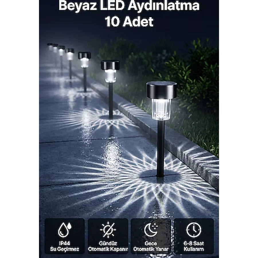 Pia Store 10'Lu Güneş Enerjili Led Bahçe Yolu Lambası- Solar Aydınlatma Ip44 Su Geçirmez Renkli Işık Seti