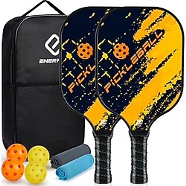 Pickleball Kürekleri, Pickleball Kürekleri 2'li Set, Fiberglas Yüzey Polipropilen Petek Çekirdek Turşu Seti, Yastık Tutacağı, 6 Turşu Topu, 2 Saplı Kayış